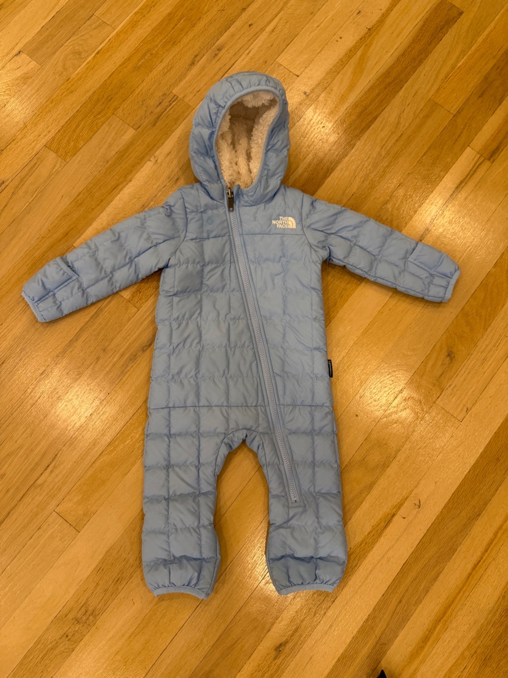 The North Face Light Blue Quilted Infant One-Piece Snowsuit